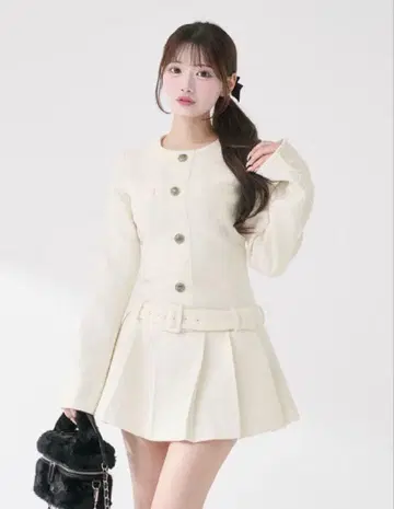 darich 다리치 박스 플리츠 트위드 미니 원피스