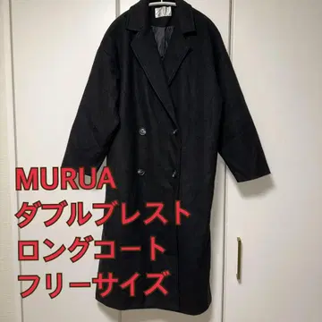 MURUA 더블 브레스트 롱 코트 프리 사이즈 블랙