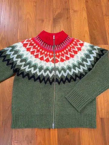 [오늘까지] poppy red 노르딕 무늬 집업 니트 가디건