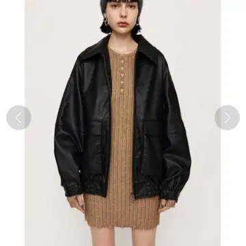 SLY FAUX LEATHER ZIP UP 블루종 블랙