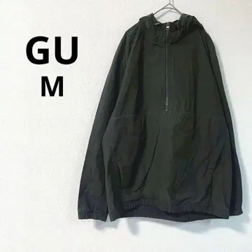 GU/지유 나일론 자켓 M 블랙 후드 부착 하프 지퍼