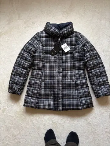 미사용 새상품 다운 코트 체크 무늬 리버서블