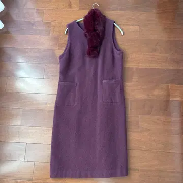 쇼와 레트로!! 퍼플 슬리브리스 원피스 퍼 포함