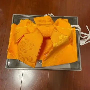 오렌지 컬러 유카타 오비 부착 오비