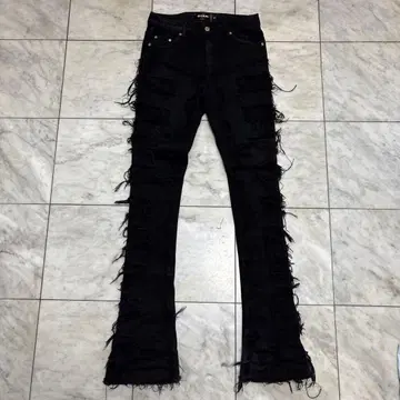 GUAPI 블랙 크러쉬 데님 스키니 플레어 30