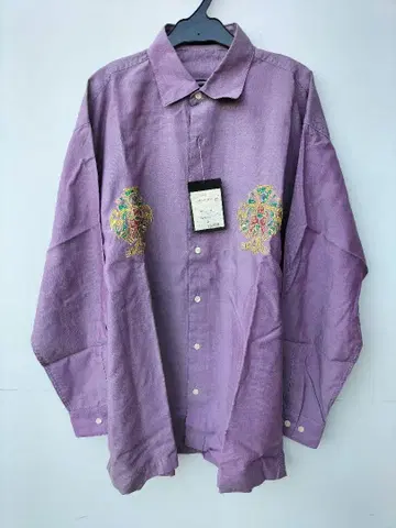 미사용 새상품 MORFEO 긴팔 셔츠 자수 일본제 퍼플 레인보우 텐셀