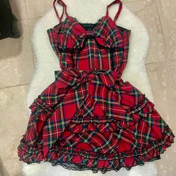 TRALALA 리즈리사 빨간색 체크 프릴 리본 원피스 mars 공주 갸루