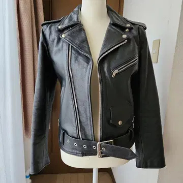 블랙 가죽 더블 라이더 자켓