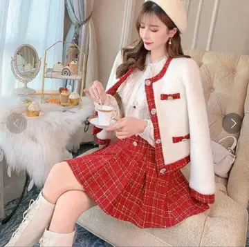 빨간색 체크 셋업