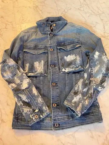 G-RAW 데님 자켓 XS 화이트 페인트 가공