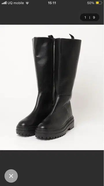 Lucida 블랙 롱 부츠 합성 피혁 풀 집업 레인 대응