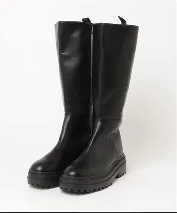 Lucida 블랙 롱 부츠 합성 피혁 풀 집업 레인 대응