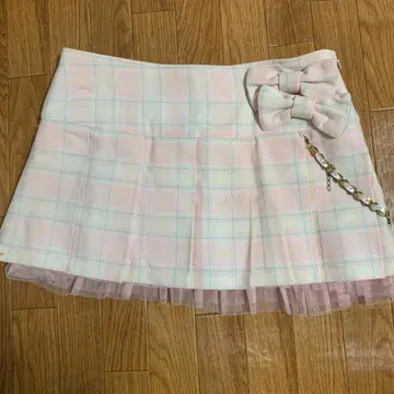 LIZ LISA 리본 포함 핑크 계열 체크 플리츠 큐롯 미니 스커트