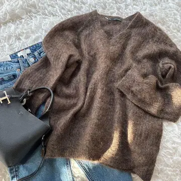 브라운 V넥 긴팔 스웨터 울 혼방