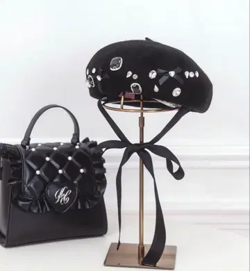 블랙 스톤 장식 베레모