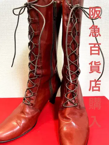 한큐 백화점 구매, 브라운 레이스업 부츠 중간 힐