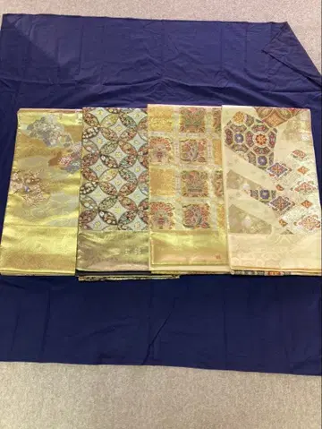 후쿠로 오비 세트 골드 컬러 꽃무늬 기하학 패턴