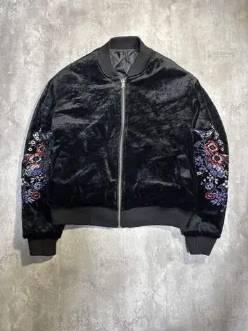 여성용 벨로아 블루종 리버서블 팔 자수 꽃 새 충전솜 ma1