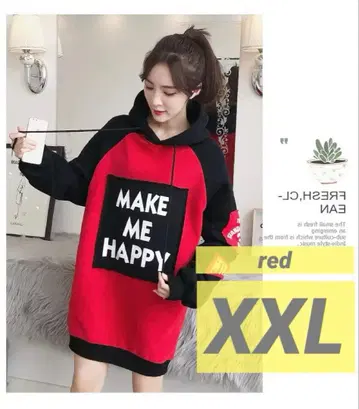 후드티 원피스 후드티 원피스 튜닉 후드 아카 레드 XXL