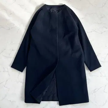 띠어리 노카라 코트 라운디드 코트 네이비