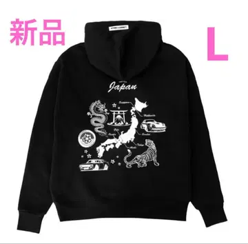 LIBERTYWALK 상의 후드티 블랙 프린트 자수 로고 속기모