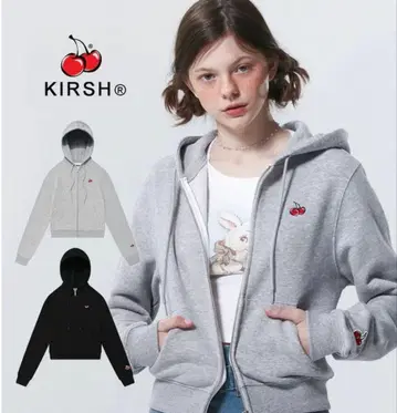 KIRSH 체리 자수 풀 집업 후드티 그레이