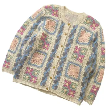 새상품급 크로쉐 꽃무늬 빈티지 니트 가디건 구제 의류 레트로 골드 버튼