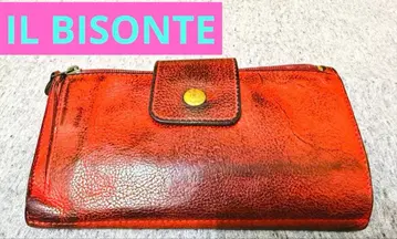 IL BISONTE 일비종떼 가죽 빨간색 장지갑 플랩 포함