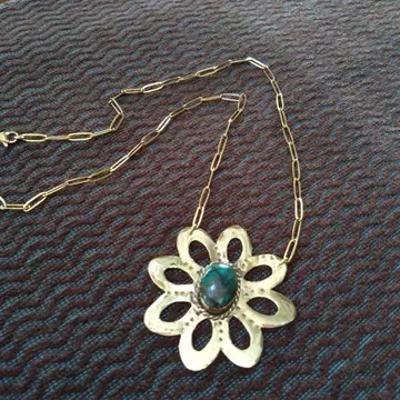 꽃 디자인 놋쇠 목걸이 터콰이즈