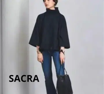 SACRA 울 풀오버 터틀넥 스웨터 블라우스 네이비 사쿠라