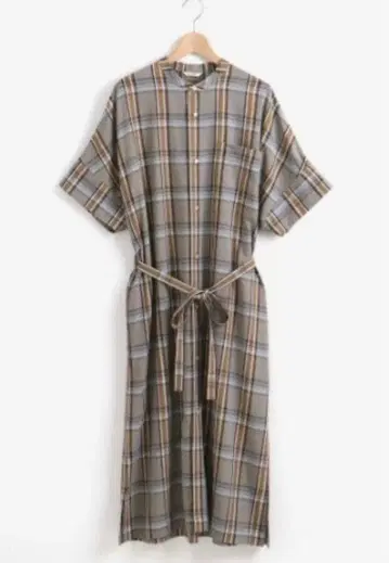 LE GLAZIK 체크 하프 슬리브 셔츠 원피스