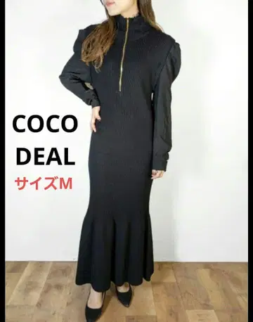 하프 지퍼 퍼프 슬리브 원피스 코코딜 니트 원피스 블랙