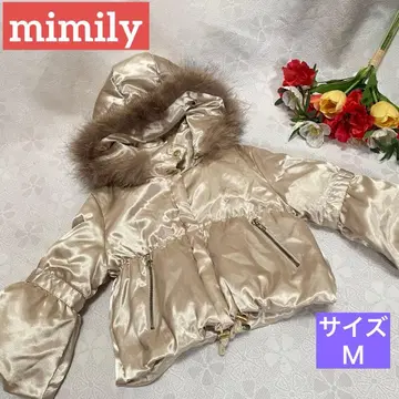 mimily 골드 새틴 다운 자켓 퍼 후드 귀여운