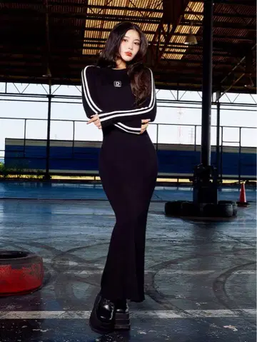 다리치 더블 라인 머메이드 롱 원피스