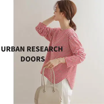 URBAN RESEARCH DOORS 라운드 헴 보더 롱 T셔츠