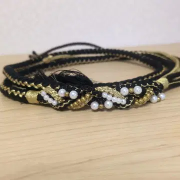 블랙 금 펄 비즈 허리띠