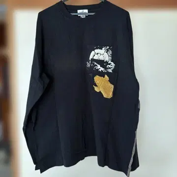 일본풍 패턴 골드 컬러 물고기 긴팔 티셔츠 XXL