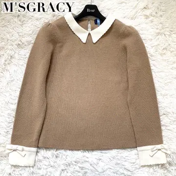 미사용급 엠즈 그레이시 니트 옷깃 프릴 리본 현행 카멜 38