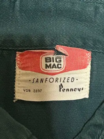60년대 빈티지 bigmac 워크 셔츠 페이드 골동품 구제 의류