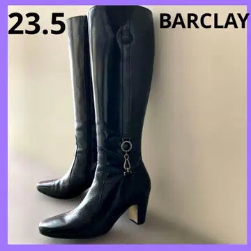 박스 있음 버클레이 BARCLAY 블랙 가죽 롱 부츠 광택 있음