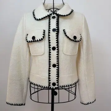 아이보리 노카라 트위드 자켓 한국