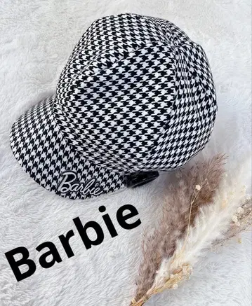 바비 캡 하운드투스 패턴 블랙 x 화이트 로고 자수
