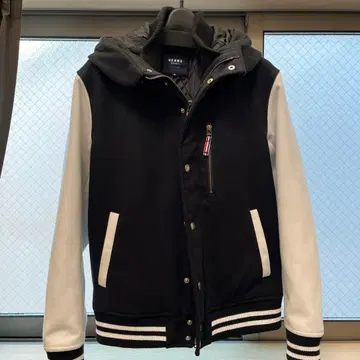 BEAMS HEART 바시티 자켓 블랙/화이트 후드 부착 M 사이즈