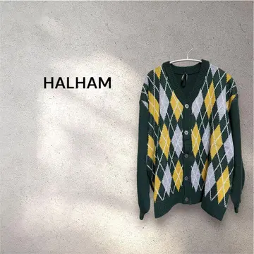 HALHAM 하르하무 남성용 아가일 무늬 니트 가디건 그린 L