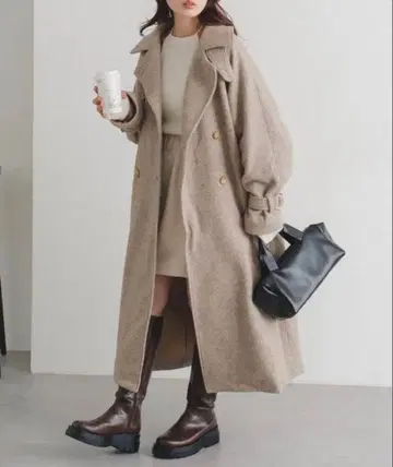 울 혼방 하이넥 롱 코트 Kastane 사이즈 0 스탠드넥 작은 키