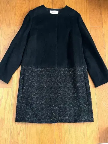 블랙 울 라메 롱 코트