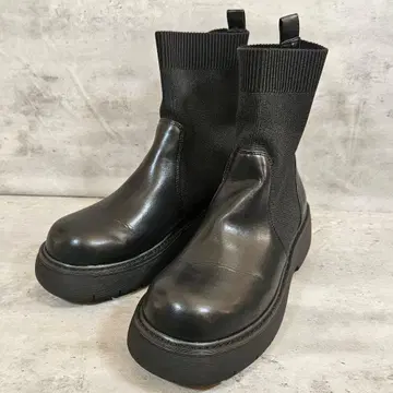 [ EVOL ] 볼륨 밑창 라운드 니트 숏부츠 통굽 블랙 L