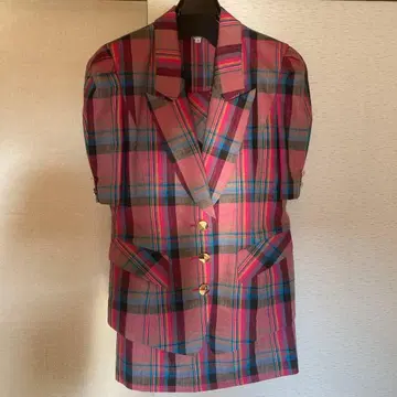 일본제 핑크 계열 체크 셋업