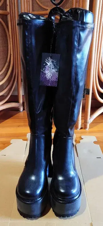 롱 부츠 블랙 통굽 코스프레 24.5cm