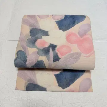 순수 실크 나고야 오비 흐릿한 꽃무늬 지